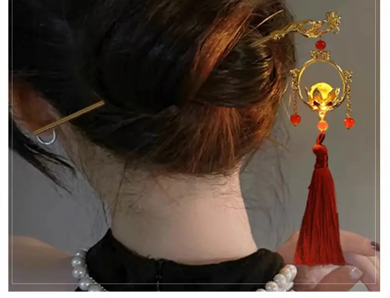 Luminous Lantern Hairpin with Pearl Tassels — feature 13