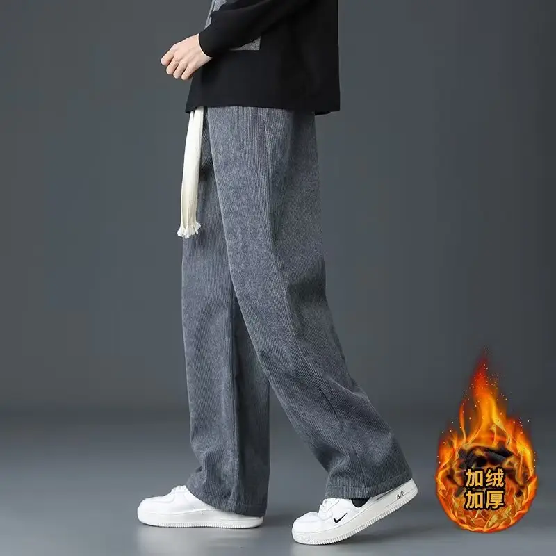 Men's Fleece Casual Pants Grey Solid Color - Image 7