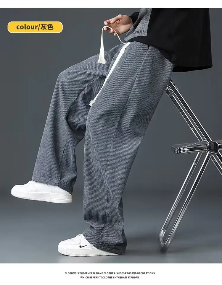 Men's Fleece Casual Pants Grey Solid Color — feature 17