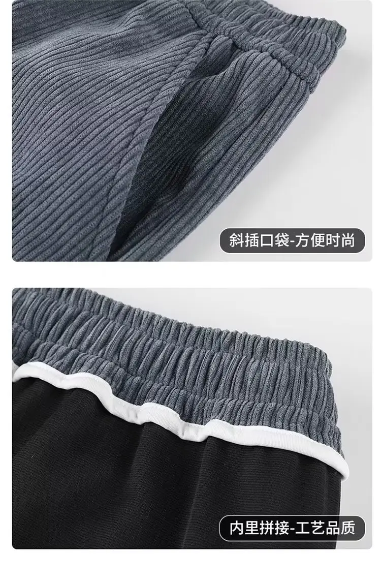 Men's Fleece Casual Pants Grey Solid Color — feature 9