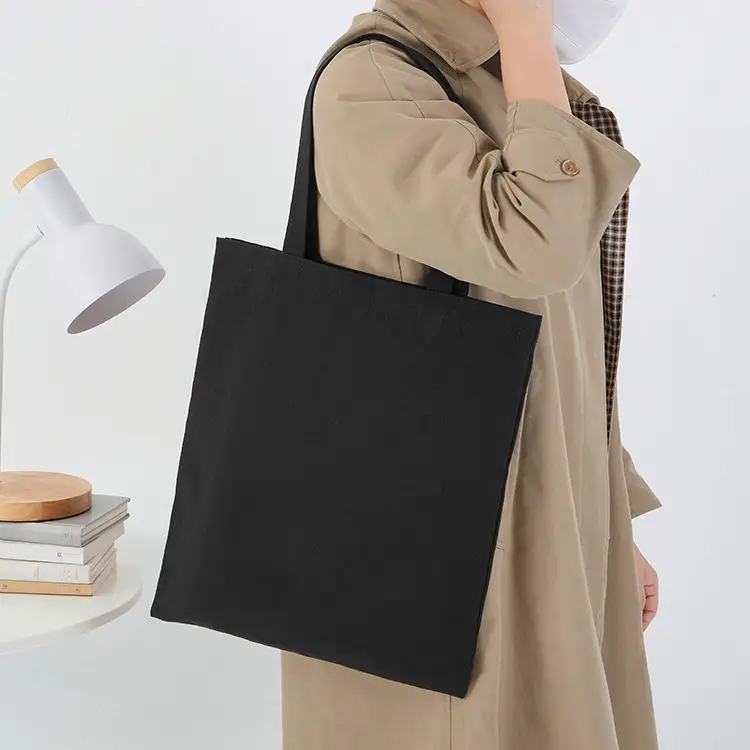 Black Canvas Tote Bag with Logo Print Multi Color - Image 4