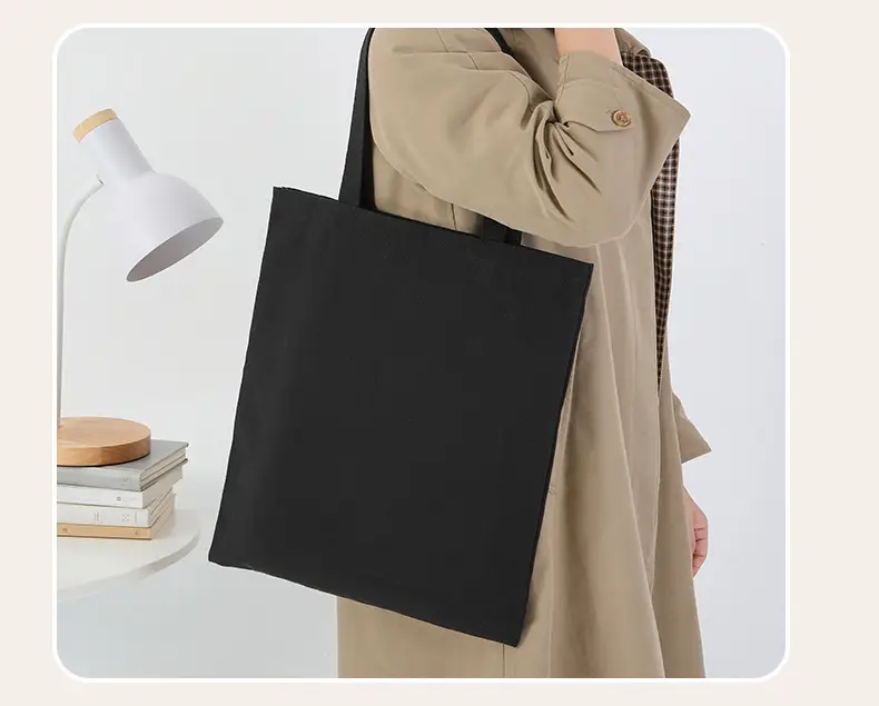 Black Canvas Tote Bag with Logo Print Multi Color — feature 12