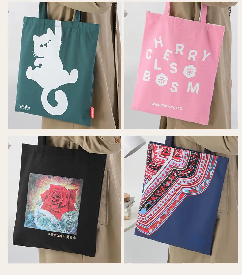 Black Canvas Tote Bag with Logo Print Multi Color — feature 15