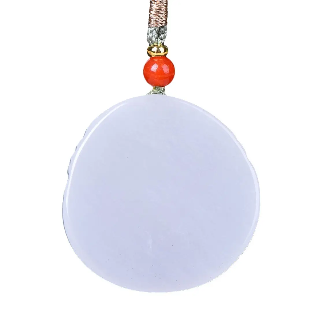 White Gold Jade Guanyin Pendant with Red Stone