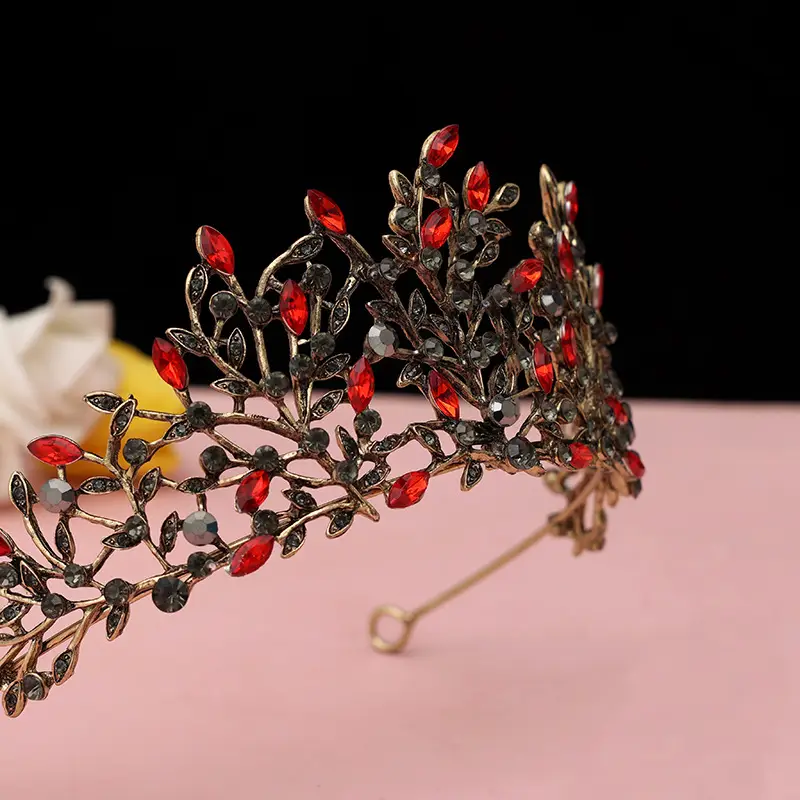 Baroque Red Black Crown Bridal Headpiece - Image 5
