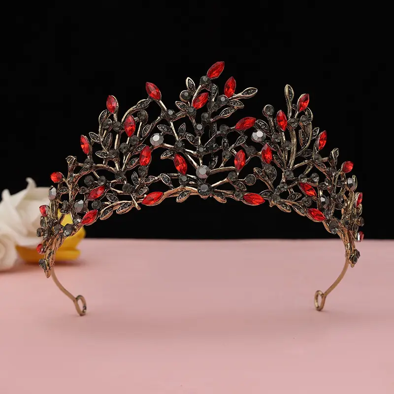 Baroque Red Black Crown Bridal Headpiece - Image 3
