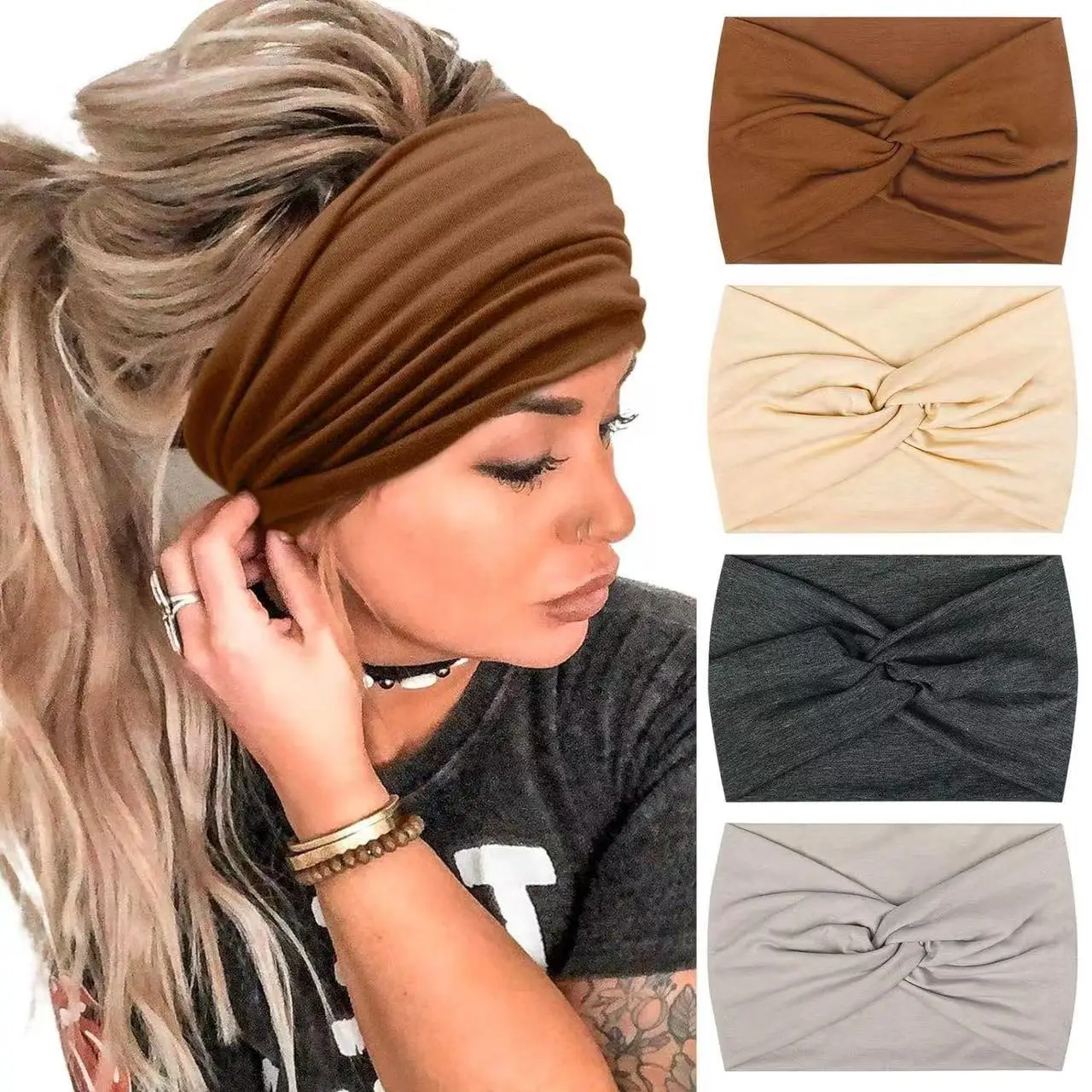 Orange 15cm Cross Yoga Hair Band Sweat Absorbing — feature 2