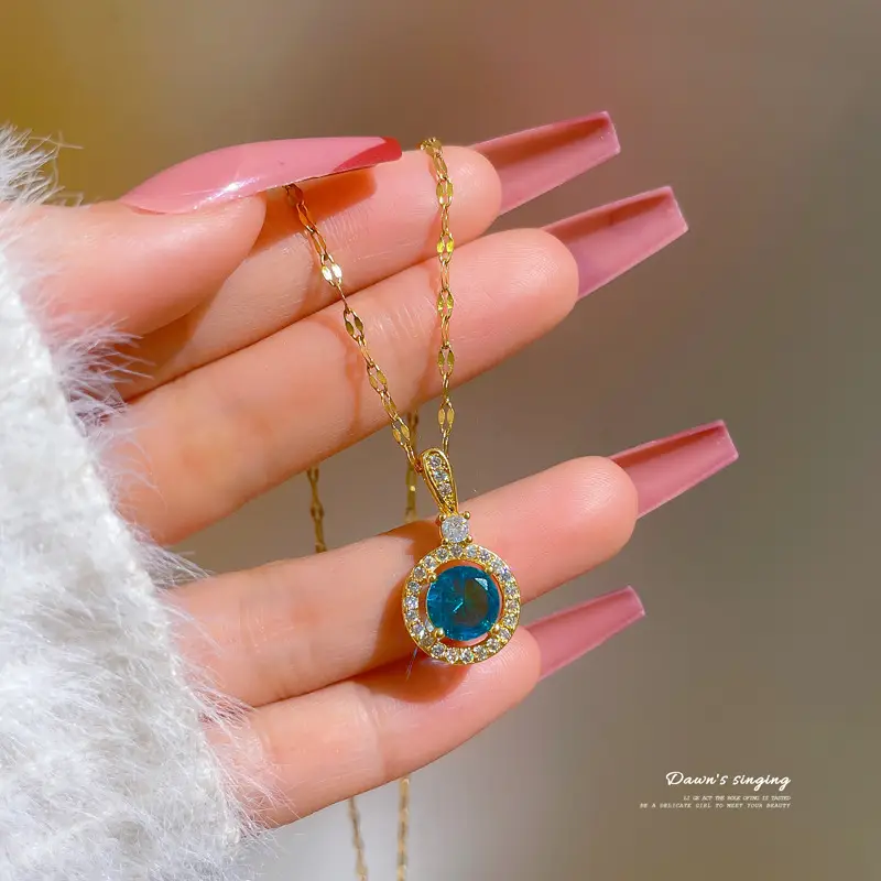 Titanium Necklace with Pink Crystal Pendant for Women - Image 59