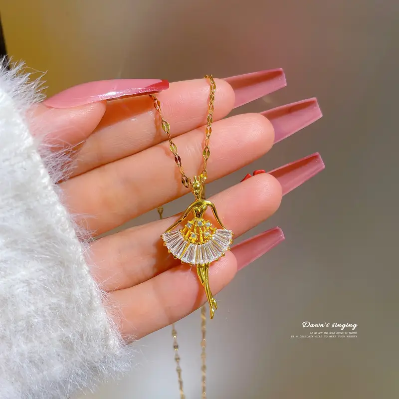 Titanium Necklace with Pink Crystal Pendant for Women