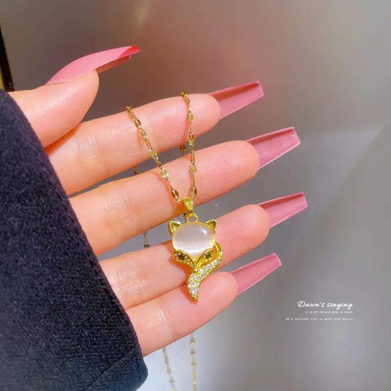 Titanium Necklace with Pink Crystal Pendant for Women - Image 17