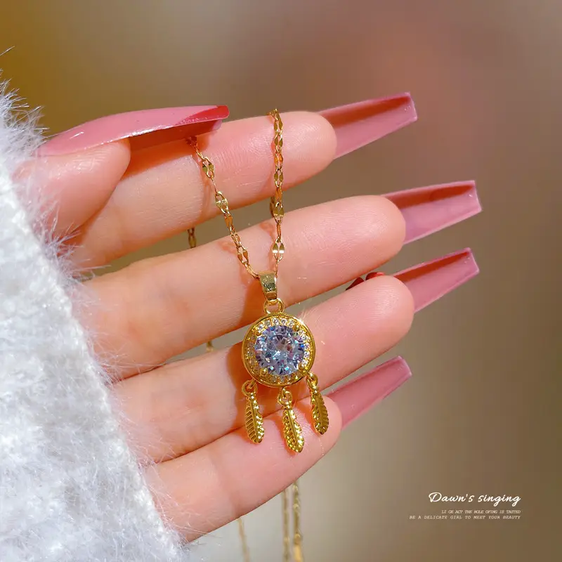 Titanium Necklace with Pink Crystal Pendant for Women - Image 2