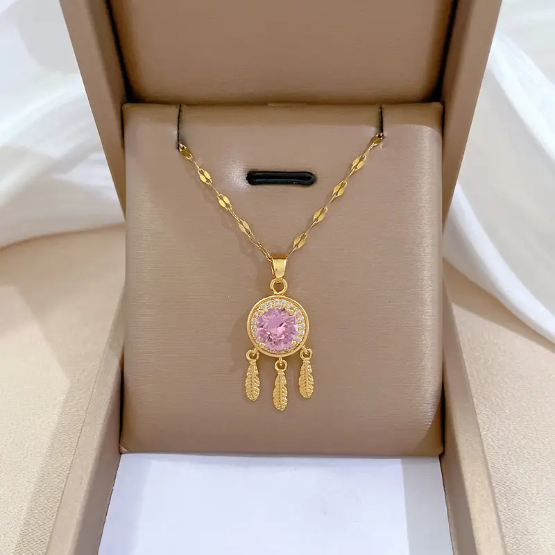 Titanium Necklace with Pink Crystal Pendant for Women - Image 26