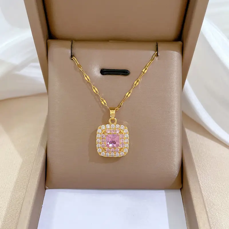 Titanium Necklace with Pink Crystal Pendant for Women - Image 27