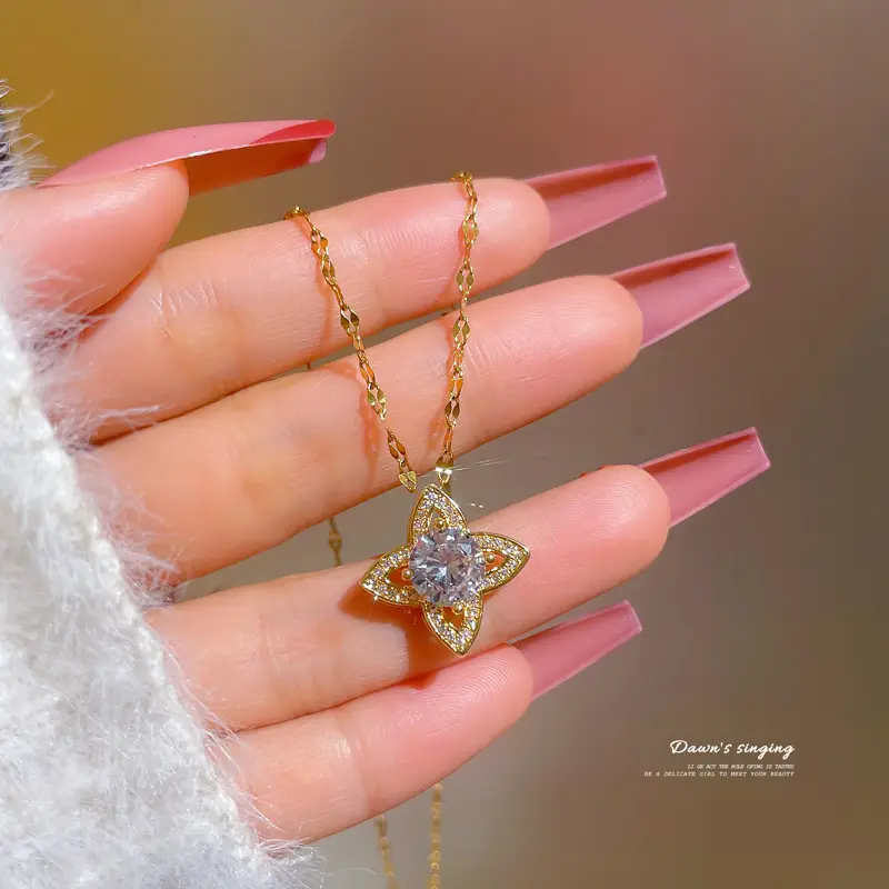 Titanium Necklace with Pink Crystal Pendant for Women - Image 3