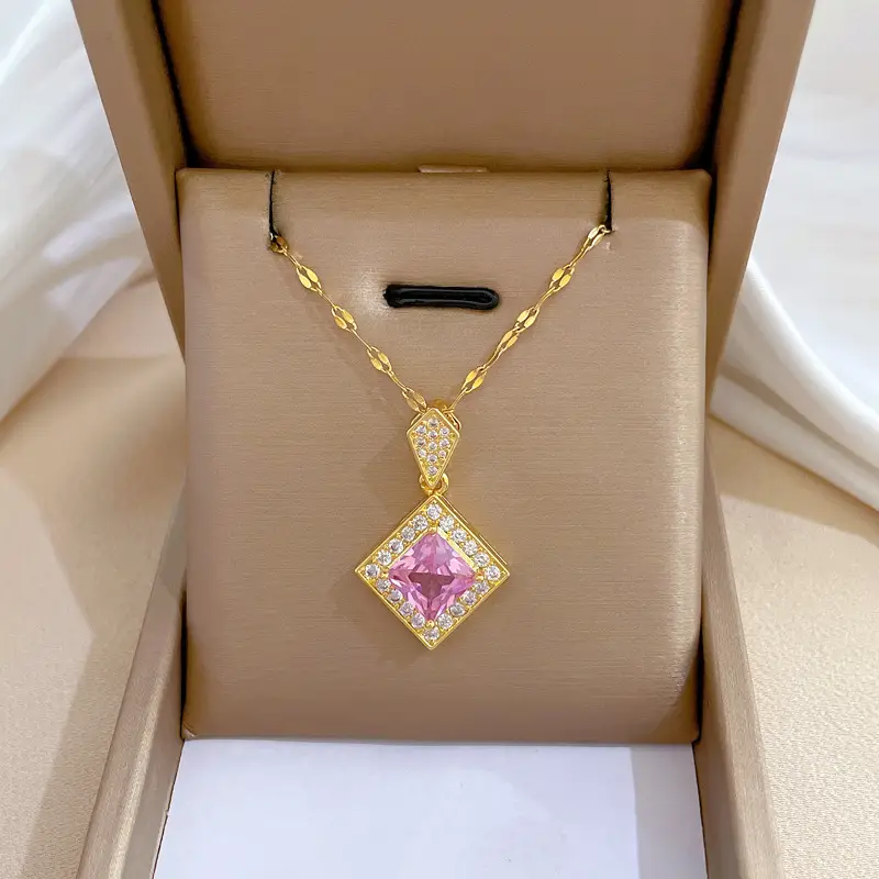 Titanium Necklace with Pink Crystal Pendant for Women - Image 36