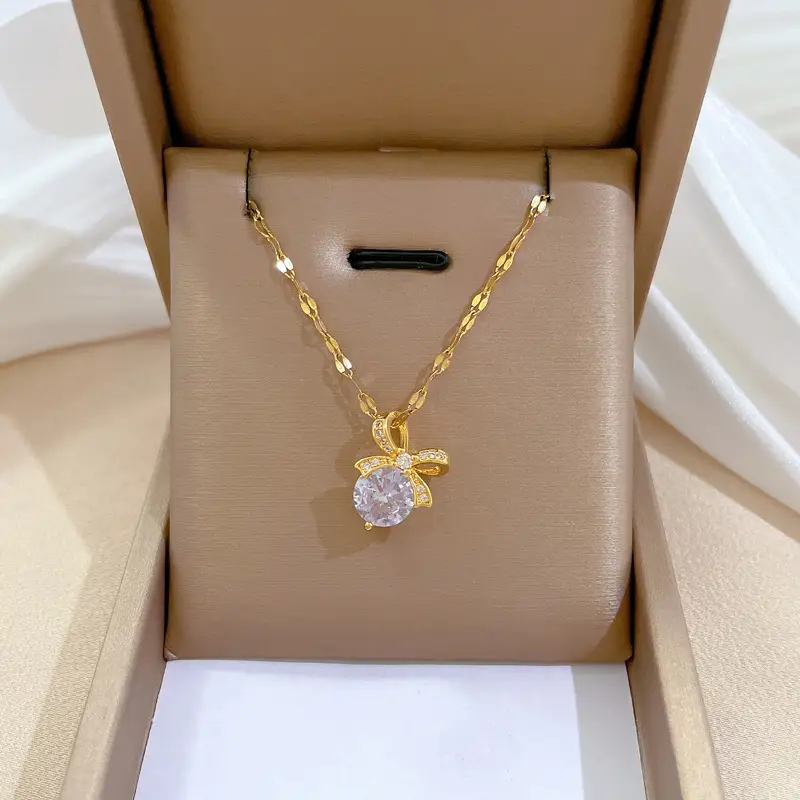 Titanium Necklace with Pink Crystal Pendant for Women - Image 37