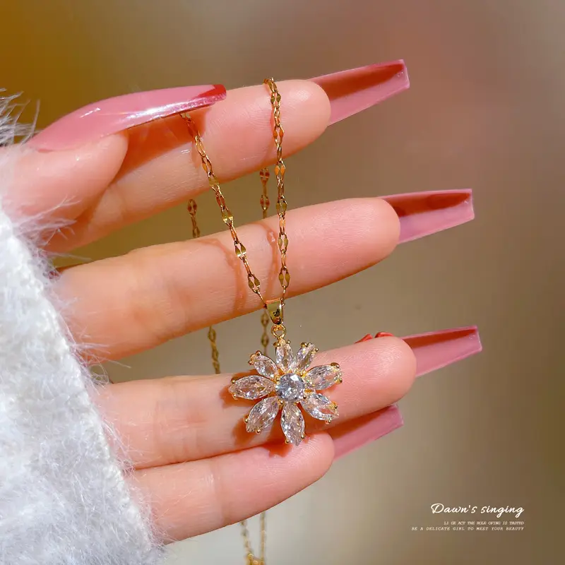Titanium Necklace with Pink Crystal Pendant for Women - Image 4