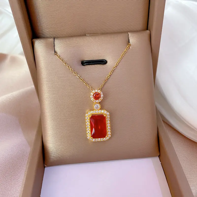 Titanium Necklace with Pink Crystal Pendant for Women - Image 7