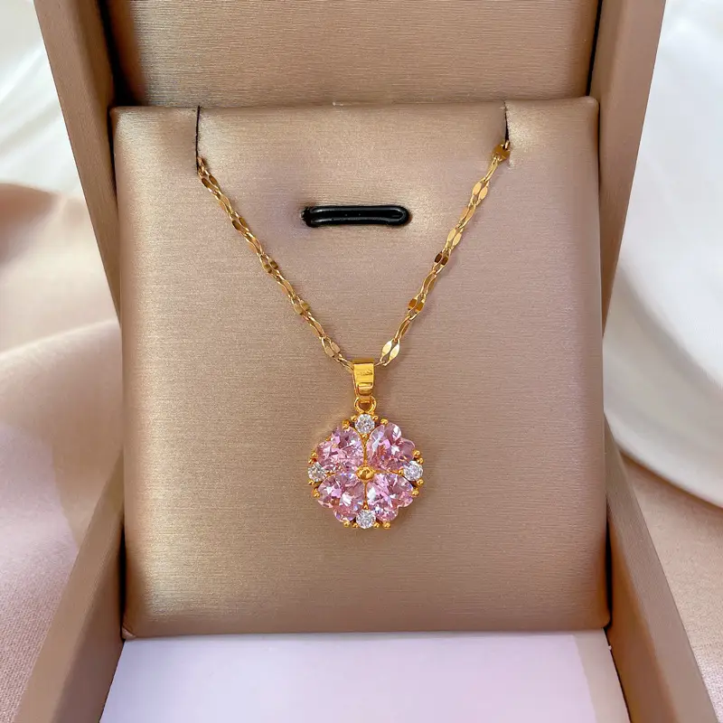 Titanium Necklace with Pink Crystal Pendant for Women - Image 8