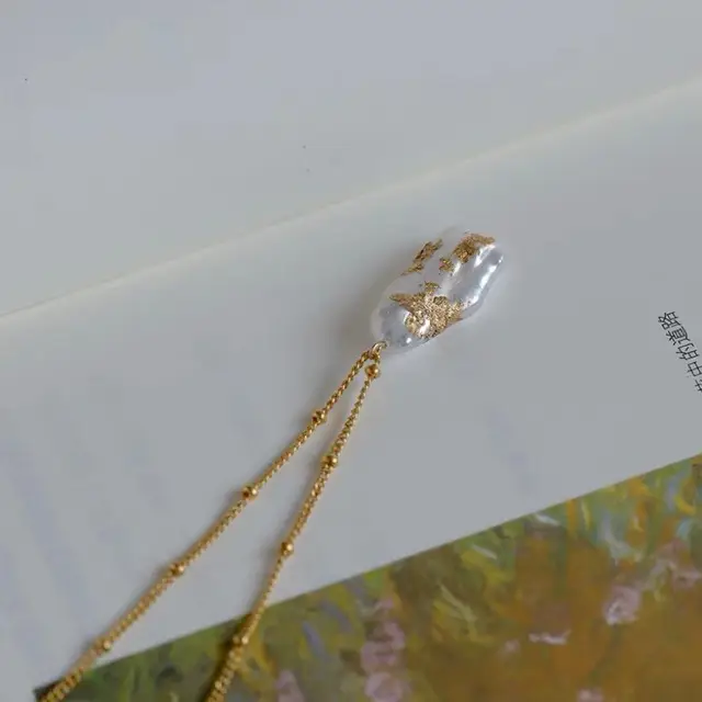 Natural Pearl Clavicle Necklace 14K Gold Plated - Image 3