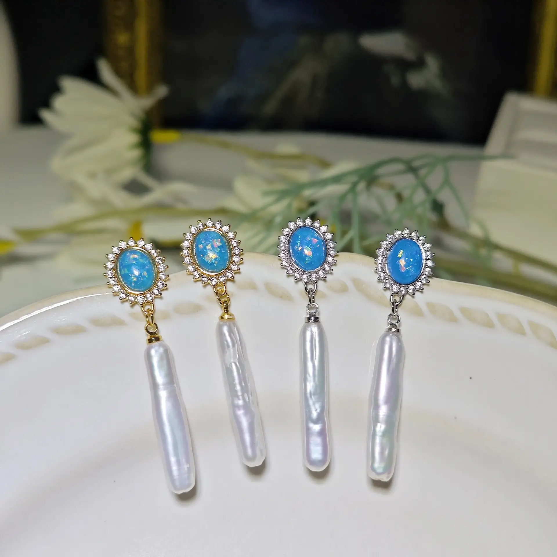 S925 Silver Pearl Earrings with Crystal Top Design