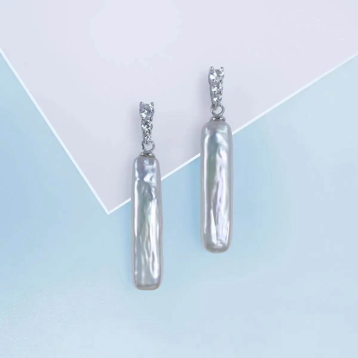 S925 Silver Pearl Earrings with Crystal Top Design