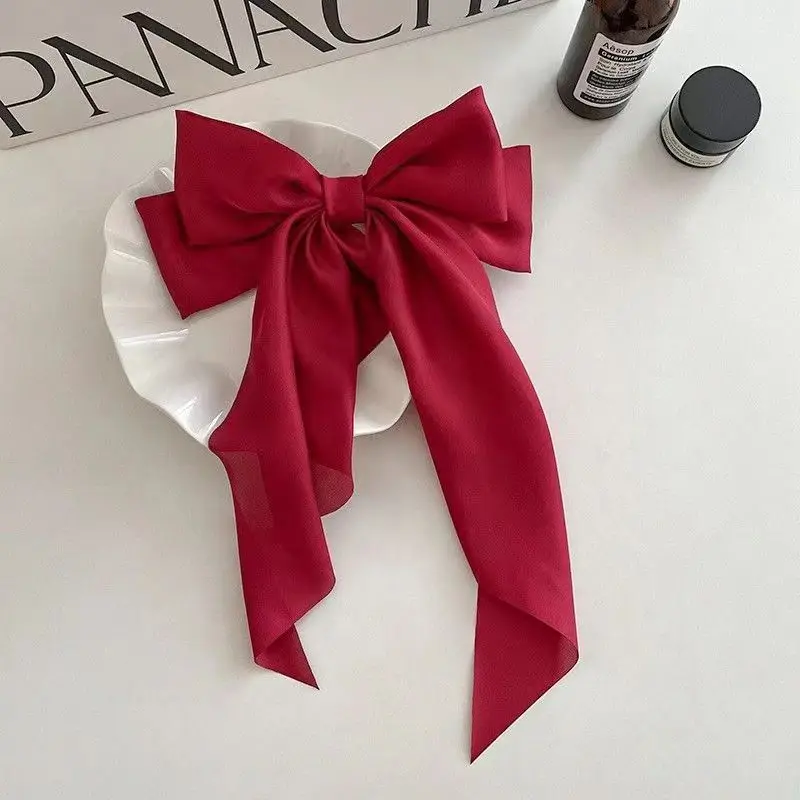 Black Large Retro Ribbon Hairpin with Spring Clip - Image 12