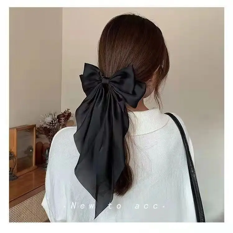 Black Large Retro Ribbon Hairpin with Spring Clip — feature 7