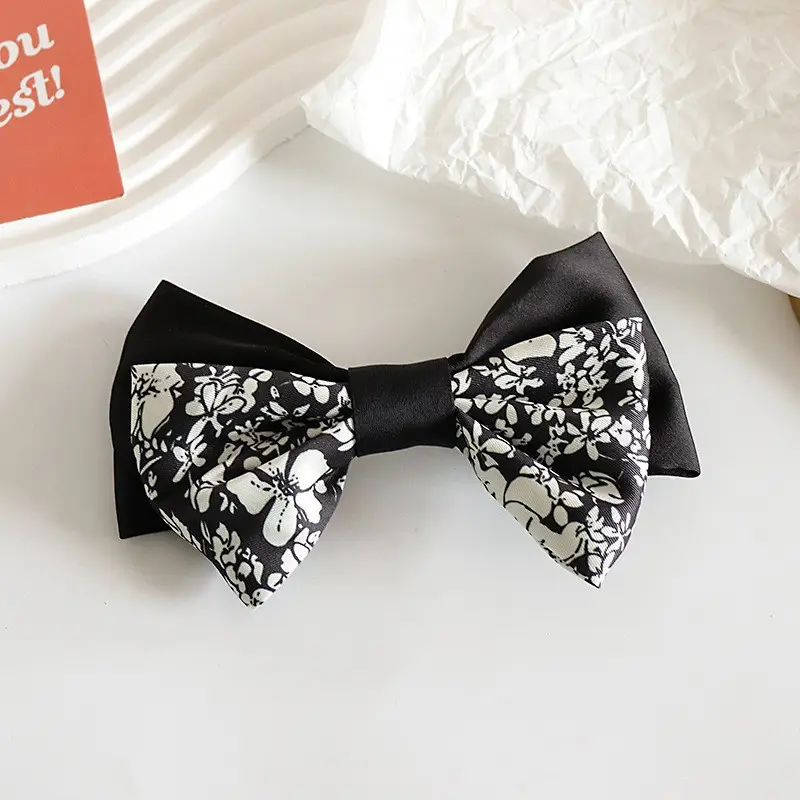 Black Large Retro Ribbon Hairpin with Spring Clip - Image 10
