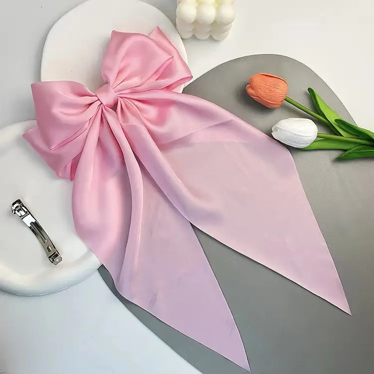 Black Large Retro Ribbon Hairpin with Spring Clip - Image 9