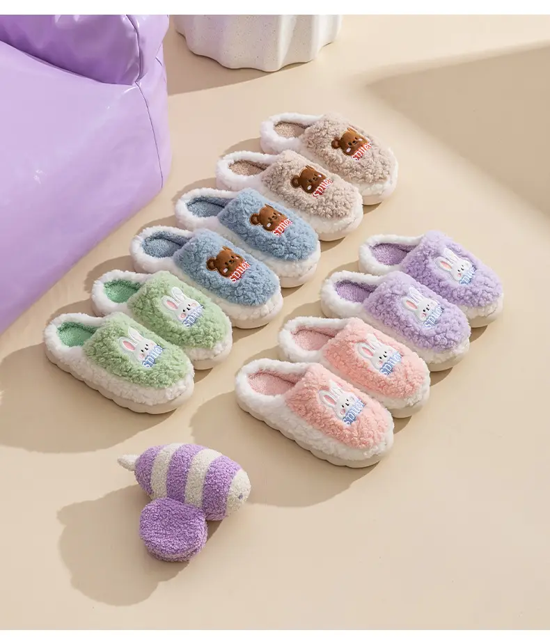 Slip-on cartoon cotton slippers women's autumn and winter indoor home woolen slippers warm lightweight home couple confinement shoes — feature 18