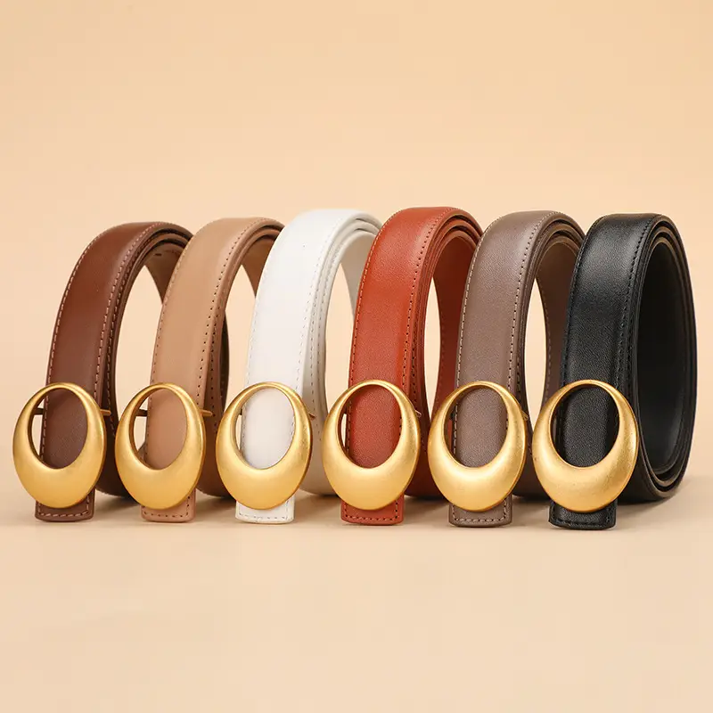 Women's Brown Leather Belt with Gold Buckle - Image 9
