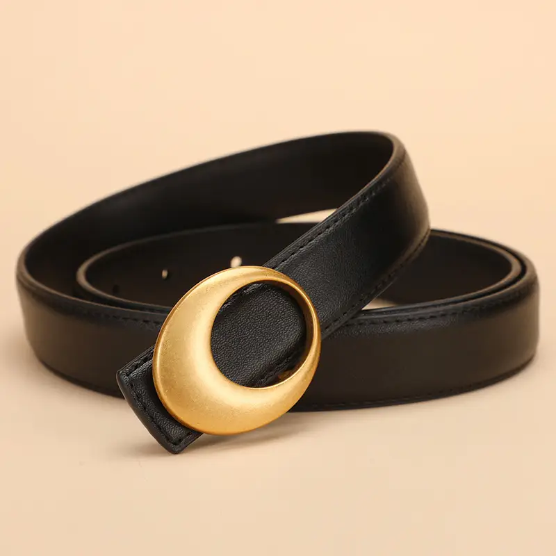 Women's Brown Leather Belt with Gold Buckle - Image 10