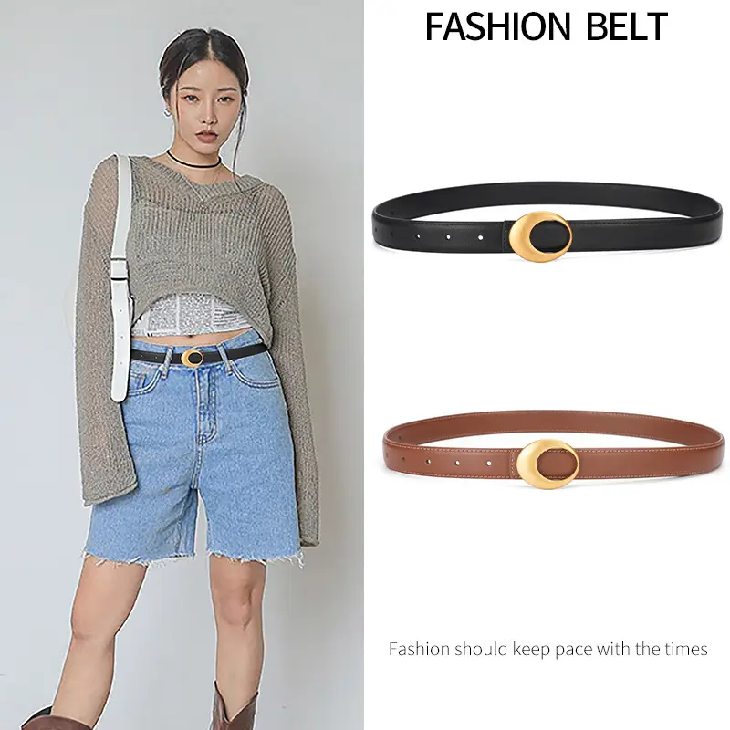 Women's Brown Leather Belt with Gold Buckle - Image 11