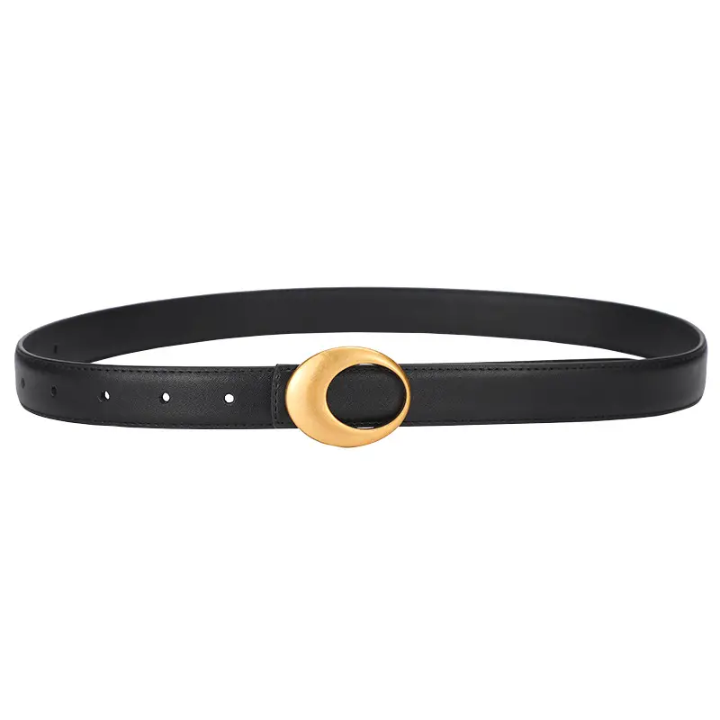 Women's Brown Leather Belt with Gold Buckle - Image 12