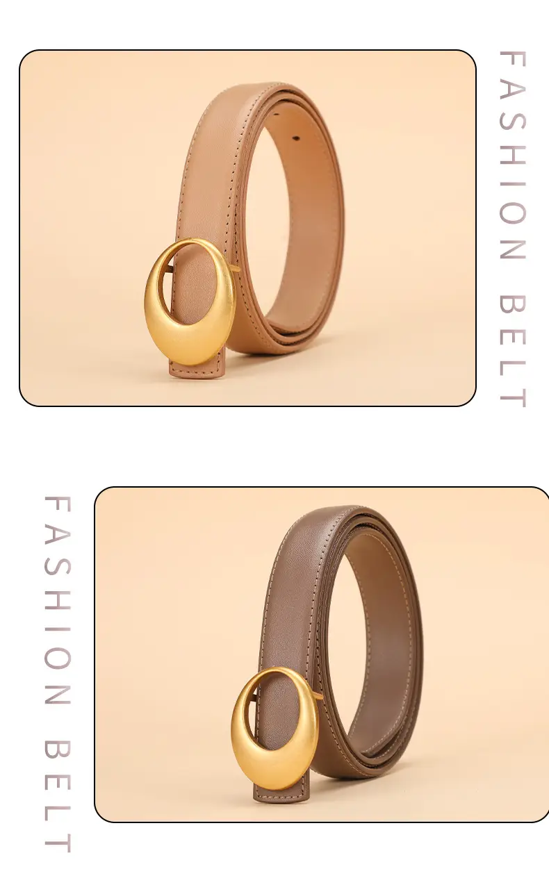 Women's Brown Leather Belt with Gold Buckle — feature 11