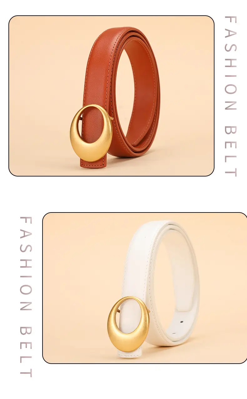 Women's Brown Leather Belt with Gold Buckle — feature 12