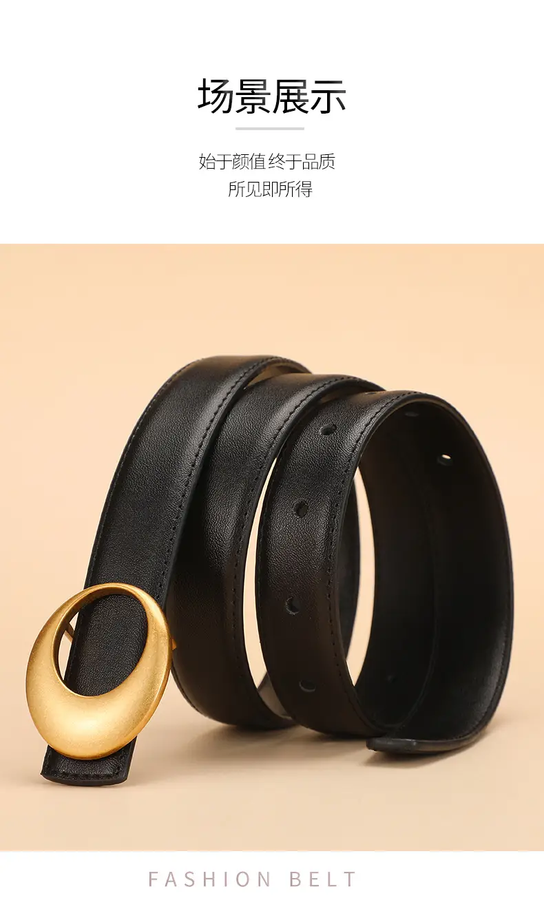 Women's Brown Leather Belt with Gold Buckle — feature 17