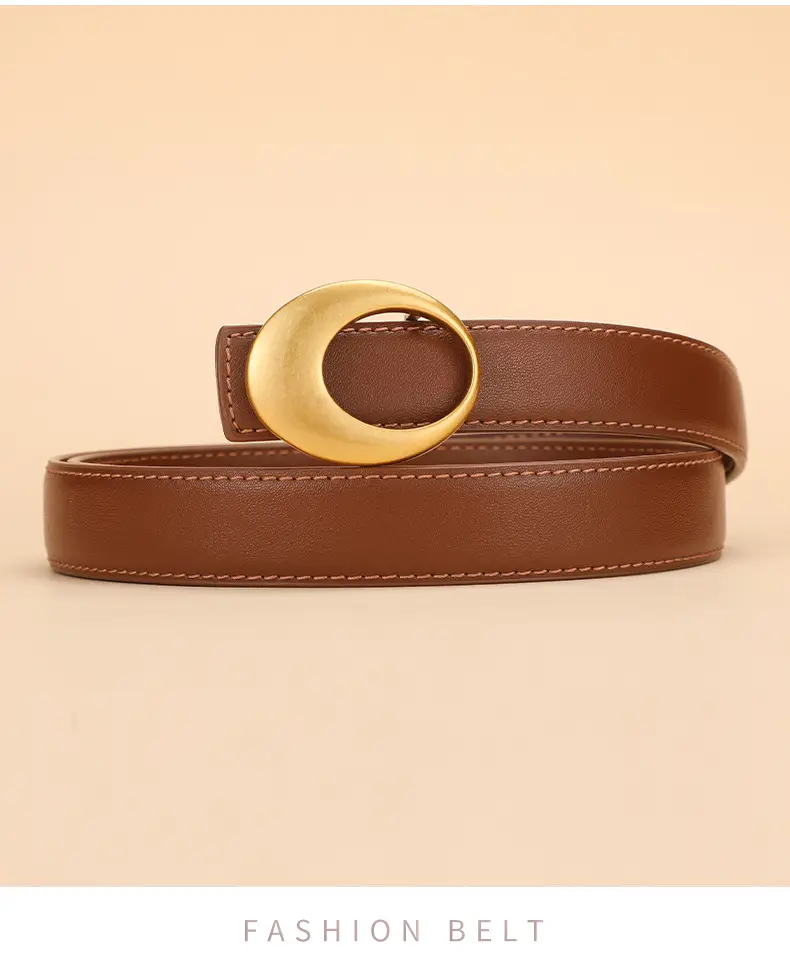 Women's Brown Leather Belt with Gold Buckle — feature 18