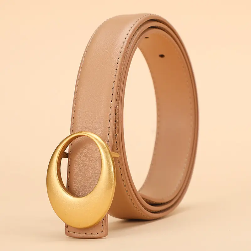 Women's Brown Leather Belt with Gold Buckle - Image 4
