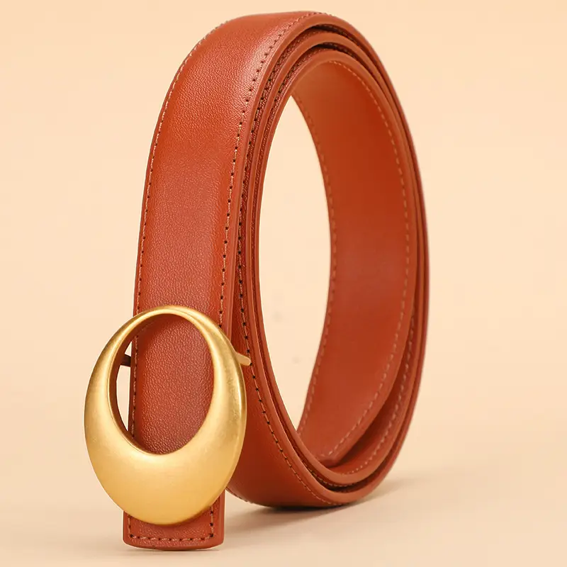 Women's Brown Leather Belt with Gold Buckle - Image 5