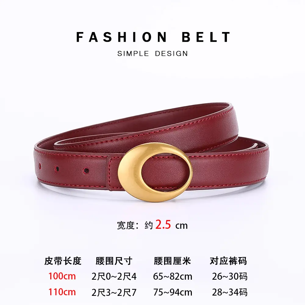 Women's Brown Leather Belt with Gold Buckle - Image 7