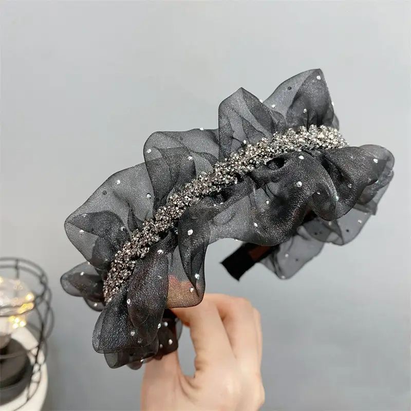 Black Pleated Skull Top Hairband for Women — feature 4