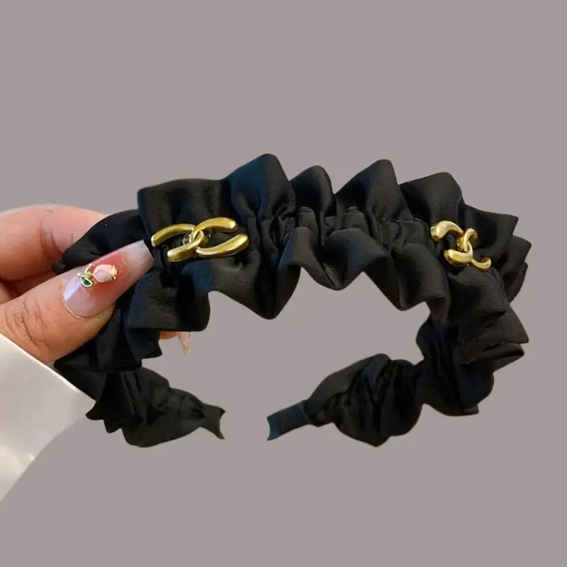 Black Pleated Skull Top Hairband for Women - Image 22