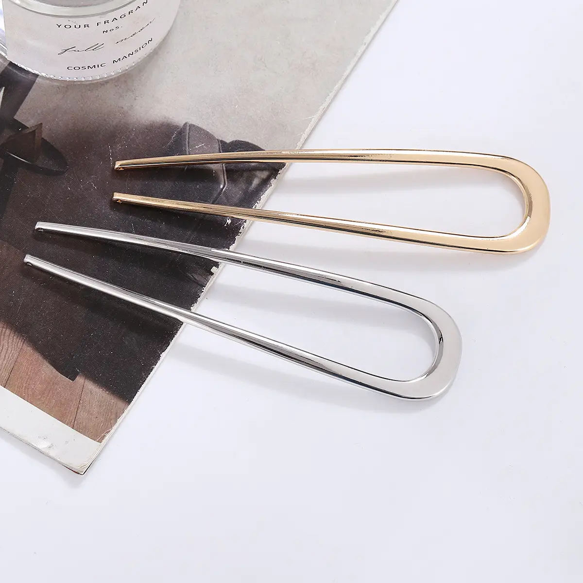 U-Shaped Metal Hairpin Antique Glaze Large - Image 6