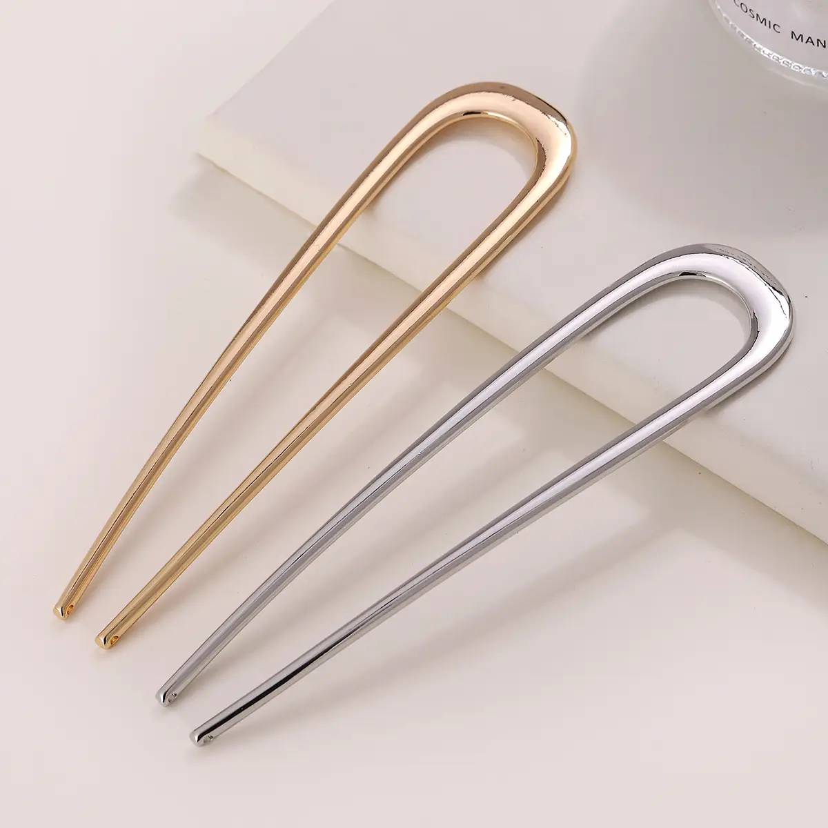 U-Shaped Metal Hairpin Antique Glaze Large - Image 8