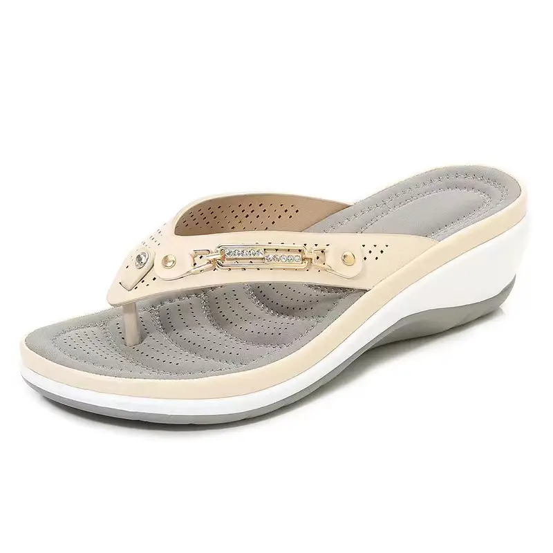 Women's Black White Wedge Sandals with Gold Buckle