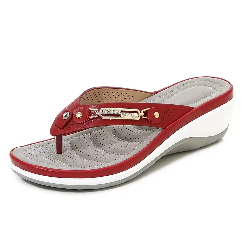Women's Black White Wedge Sandals with Gold Buckle