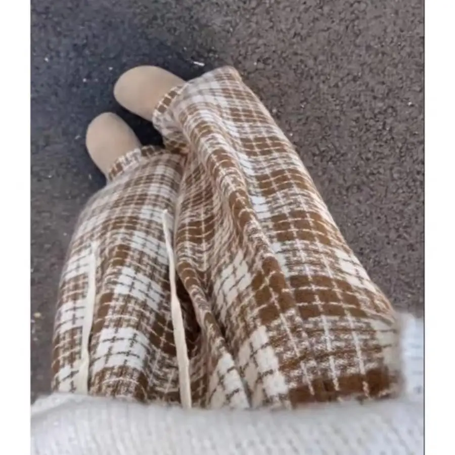 Women's Brown Plaid Wide-leg Casual Pants - Image 4