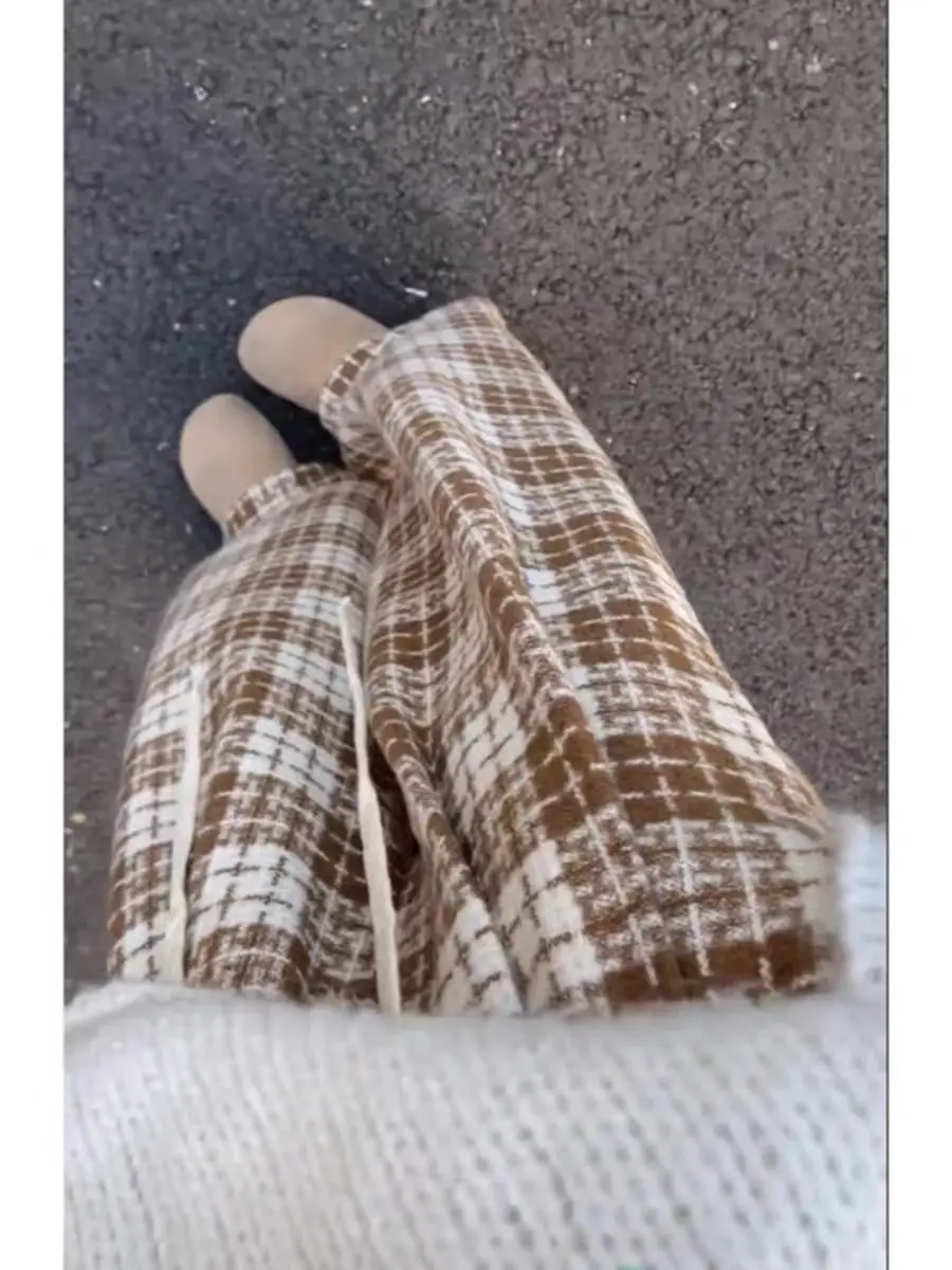 Women's Brown Plaid Wide-leg Casual Pants — feature 4